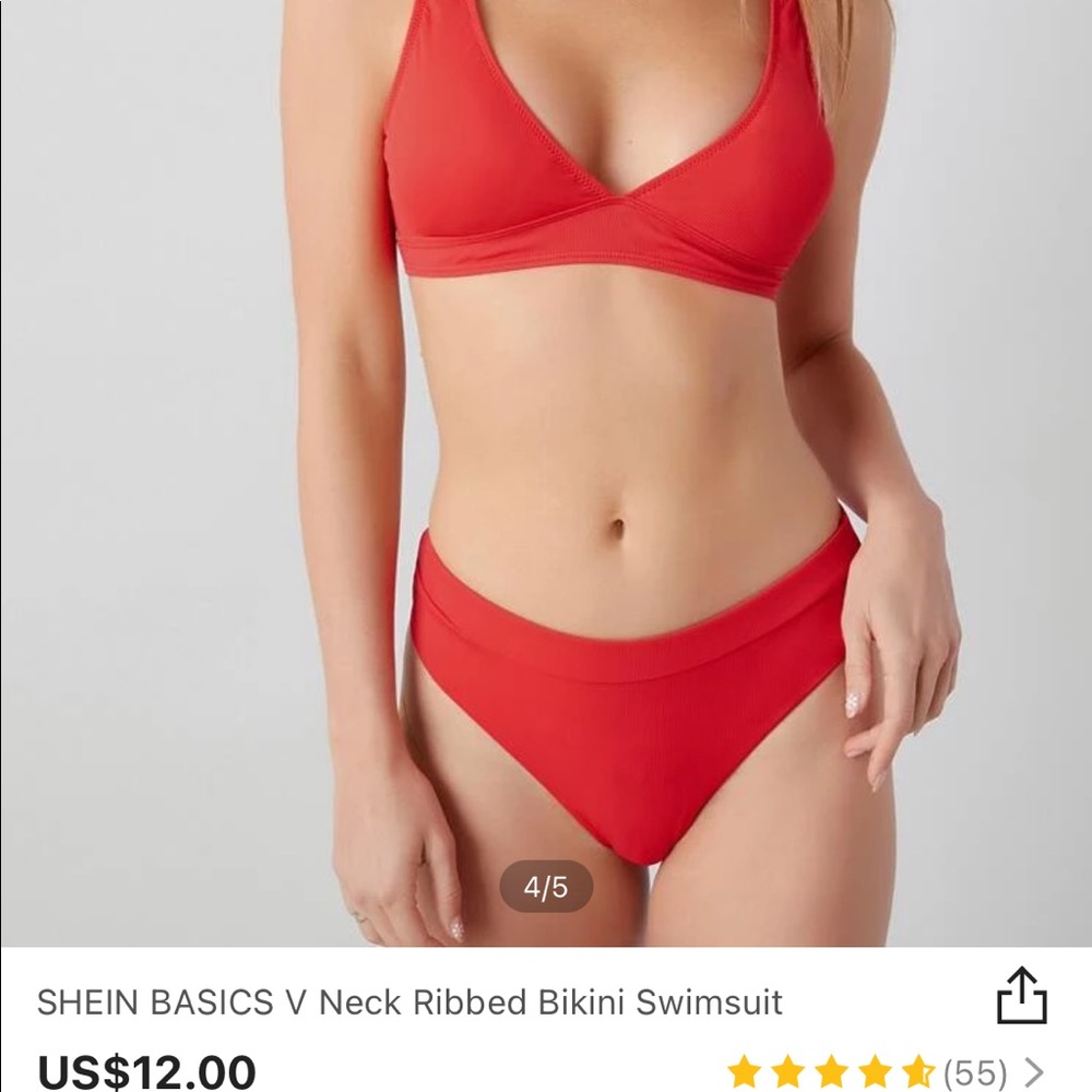 Shein basics v-neck ribbed red bikini size medium